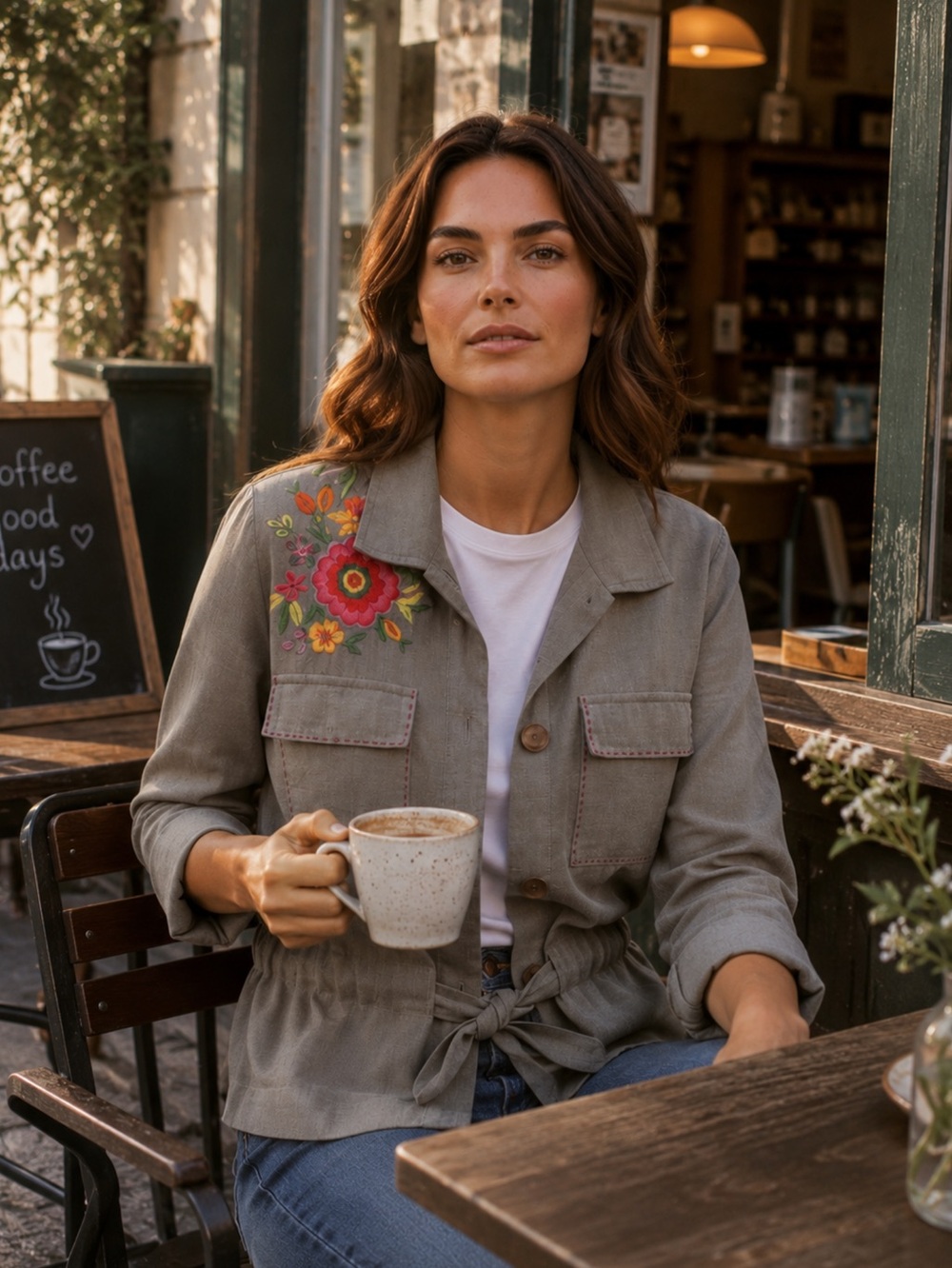 New Avani Grey Fall Utility Jacket with  embellished and embroidered in Small